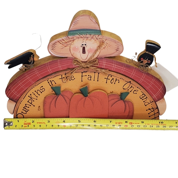 Scarecrow Pumpkins Crows Vintage Wooden Shelf Sitter Hand Crafted Fall Autumn - Picture 9 of 10